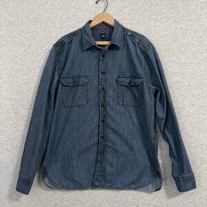 Gap Denim Shirt Mens Extra Large Blue Flap Pockets Work Gorp Western Retro Y2K